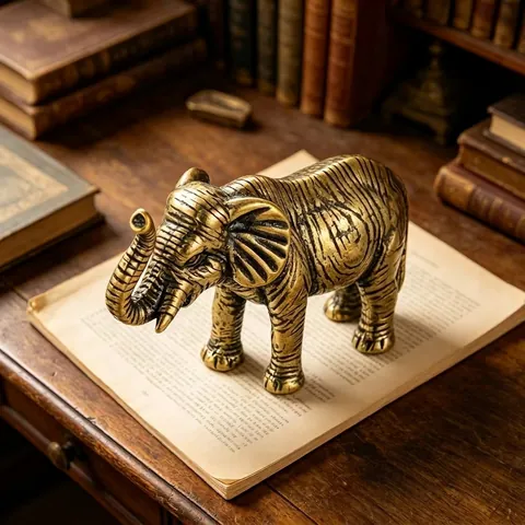 Statuetta Elefante In Ottone Retrò Stile Tailandese Statue Di Ricchezza Portafortuna Ornamenti Scrivania Miniatura Metallo