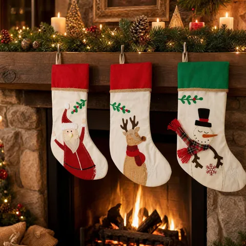 Calza di Natale in Lino Sacchetti Regalo Applicazione Babbo Natale Pupazzo di Neve Renna Decorazioni da Appendere Casa Ornamento