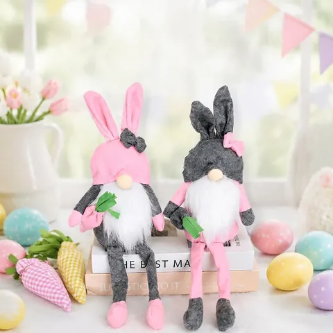 Pasen Konijn Gnome Pluche Gezichtloze Pop Lange Oren Roze Grijs Tomte Konijn Figuur Ornament Voor Lente Thuis Decoratie