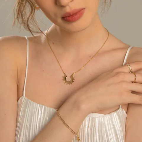 Collana Minimalista in Acciaio Inossidabile con Pendente a Raggiera Placcata Oro 18K Collana con Ciondolo a Fiore di Sole per Donna
