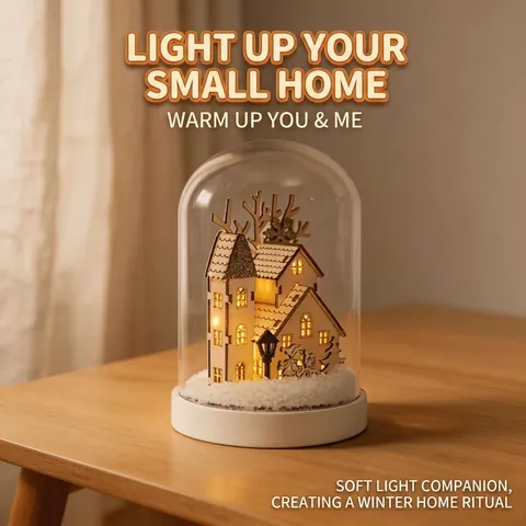 Árbol de Navidad Luminoso LED Casa de Madera Paisaje en Miniatura Cúpula de Vidrio Regalo de Navidad Adorno de Escritorio