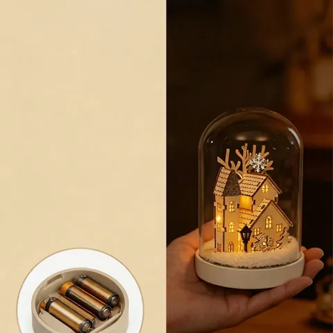 Árbol de Navidad Luminoso LED Casa de Madera Paisaje en Miniatura Cúpula de Vidrio Regalo de Navidad Adorno de Escritorio