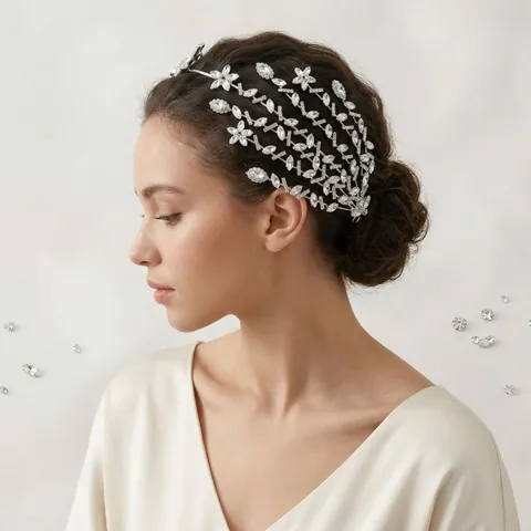 Corona Diadema da Sposa in Lega d'Argento con Strass Scintillanti Design a Foglia Copricapo Matrimonio Festa Donna Gioielli per Capelli