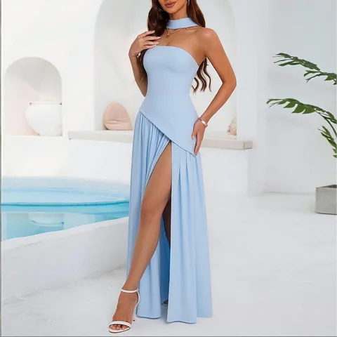 Women Sexy Floral Print Cami Dress High Waist Sleeveless Elegant Ruched Drawstring Midi Party Vacation Slit Sundress