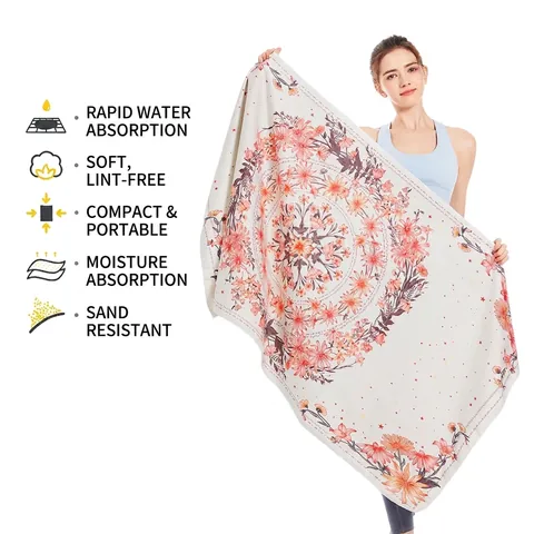 Toalla De Playa De Microfibra Secado Rápido Absorbente Sin Arena Mandala Bohemio Estampado Floral Tropical Para Viaje