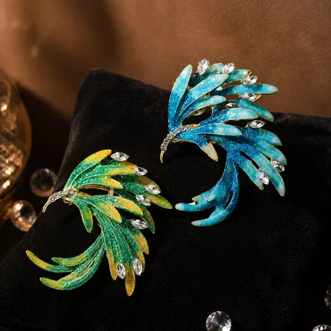 Spilla Vintage in Smalto a Coda di Fenice con Piume in Lega e Strass Intarsiati Elegante Fibbia per Sciarpa Gioielli Donna