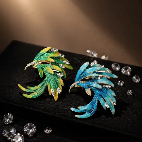 Spilla Vintage in Smalto a Coda di Fenice con Piume in Lega e Strass Intarsiati Elegante Fibbia per Sciarpa Gioielli Donna
