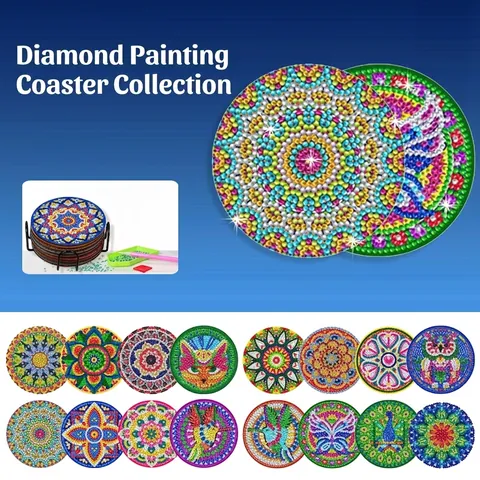 DIY Diamond Painting Coasters Heart Shaped Acrylic Wood Resin Rhinestone With Metal Holder Table Decor Modern Simple Craft