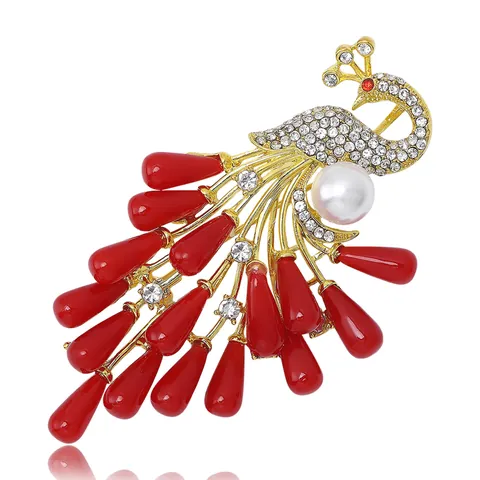 Broche de Pavo Real de Aleación Vintage Con Diamantes de Imitación y Perla Artificial Elegante Pin de Solapa de Animal para Mujer Accesorios Vestido Fiesta