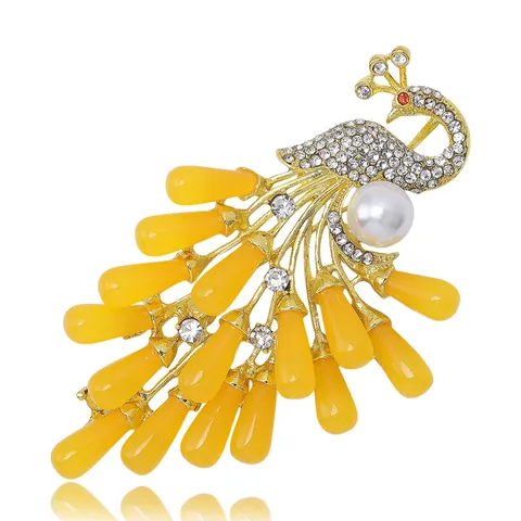 Broche de Pavo Real de Aleación Vintage Con Diamantes de Imitación y Perla Artificial Elegante Pin de Solapa de Animal para Mujer Accesorios Vestido Fiesta