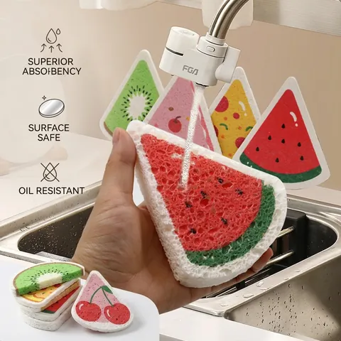 Spugna Per Piatti A Forma Di Frutta Cartone Animato Cellulosa Di Pasta Di Legno Compressa Scrubber Per Pulizia Cucina