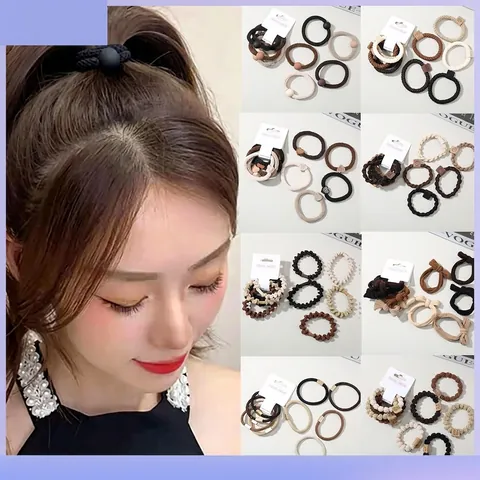 Chouchous Élégants aux Tons de Terre Attaches de Cheveux Élastiques Tissées pour Femmes Style Coréen Accessoires de Coiffure Décoratifs Faits à la Main