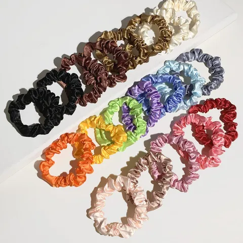 Satin Ruched Scrunchies Assorted Colorful Hair Ties Elastic Ponytail Holders For Women Girls Floral Pattern Hair Accessories