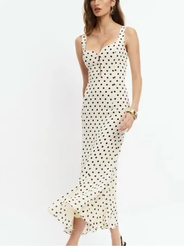 Polka Dot Spaghettiträger Maxi Kleid Polyester Rückenfrei Sommer Slim Fit Pendler Casual Lange Cami Kleider Damen