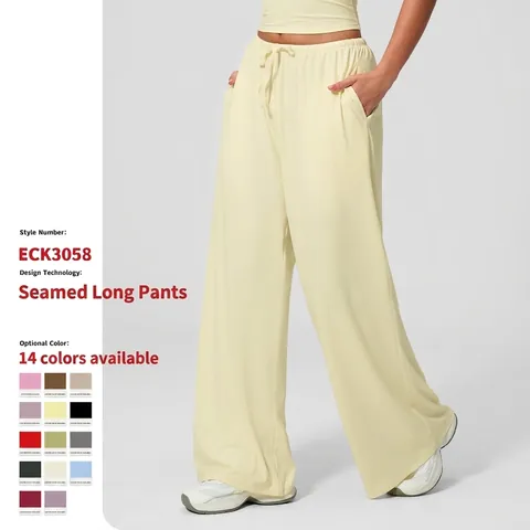 Pantalones De Pierna Ancha Mujer Cintura Alta Cepillado Casual Yoga Lounge Con Cordón Bolsillos Suave Deportivo