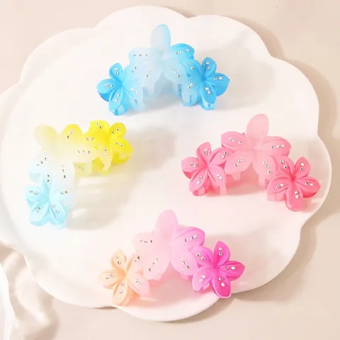 Gradient Rhinestone Flower Hair Claw Clip For Women PS Matte Flower Hair Clamp Elegant Shark Clip Hair Accessories For Party