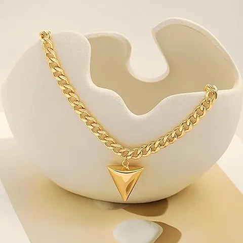 Modern Minimalistisch Koperen Vergulde Schakelketting Halsketting Met Geometrische Piramide Driehoek Hanger Vrouwen Sieraden