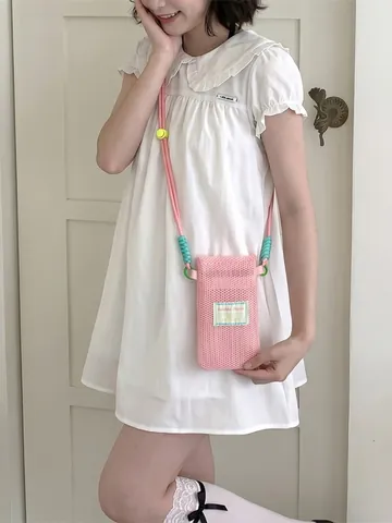 Borsa Per Cellulare In Rete Pochette Tracolla Con Cordino Regolabile Stile Dolce Fresco Leggero Traspirante Per Donna