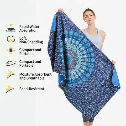 Microfiber Beach Towel Quick Dry Absorbent Sand Free Large Bath Towel For Swimming Travel Yoga Mandala Tropical Leaf Bohemian