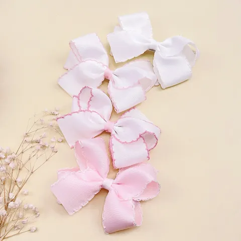 Handmade Girls Grosgrain Ribbon Bow Hair Clips With Scalloped Edge Embroidery Sweet Children Hair Accessories Boutique Gift