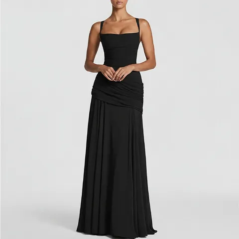 Abito Maxi da Donna con Scollo a V Stampato Bohemienne Manica Lunga Spacco Laterale Vita Alta Laccio Vacanza Casual Fluido