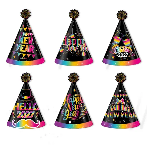Happy New Year 2027 Partyhüte Dekorationen Papier Lustige Foto Requisiten Regenbogen Gradient Brillen Rahmen Fotobox Dekoration