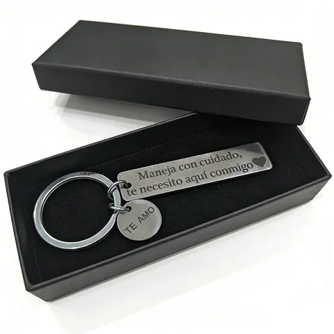 Spanish Engraved Stainless Steel Drive Safely Keychain For Boyfriend Husband Gift Black Silver Heart Pendant Key Ring