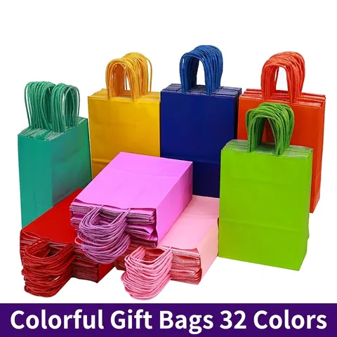 Colored Kraft Paper Gift Bags Thickened With Handles For Party Favors Shopping Retail Packaging Macaron Handheld Paper Bags