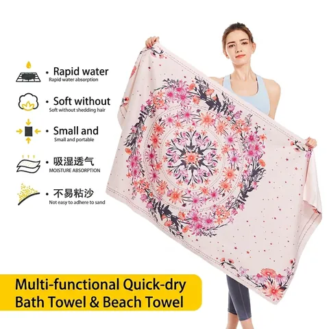 Microfiber Beach Towel Quick Dry Absorbent Sand Free Bohemian Mandala Floral Tropical Sloth Print Lightweight Travel Swimming Wrap