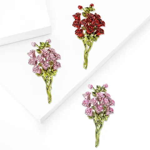 Elegante Spilla a Bouquet di Rose in Lega Smaltata Vintage Pin Floreale per Donna Abito Cappotto Abbigliamento Accessori