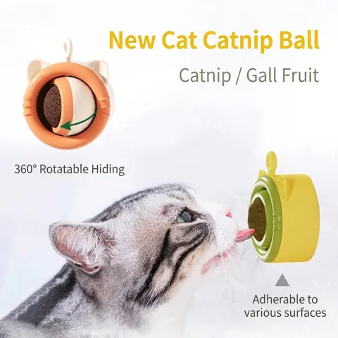 Rotating Catnip Ball Toy Wall Mount Gall Fruit Treat For Cats Dental Cleaning Molar Interactive Cartoon Kitty Toy