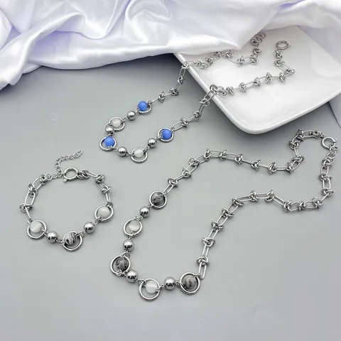Collana Braccialetto in Acciaio Inossidabile Pietra Occhio di Gatto Blu Perlina Catena Clavicola Gioielli Minimalisti Regalo Donna Uomo