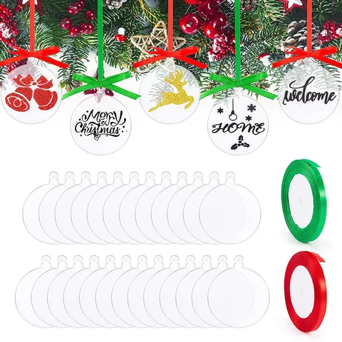 Klare Runde Acryl Weihnachten Hängende Ornamente Blanko DIY Transparente Scheiben Mit Bändern Für Festliche Dekoration