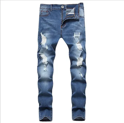 Heren Slim Fit Gescheurde Denim Jeans Stretch Distressed Gewassen Casual Middelhoge Taille Streetwear Katoenmix Lange Broek