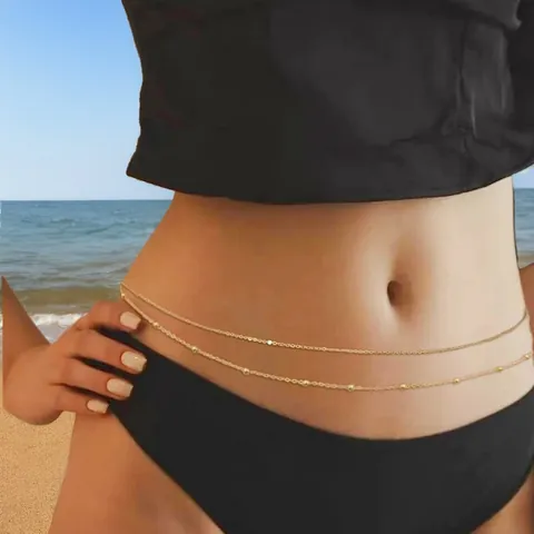 Adjustable Metal Beaded Waist Chain For Women Minimalist Gold Silver Double Layer Body Chain Beach Party Jewelry