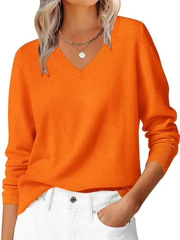 Damen Casual V-Ausschnitt Langarmpullover Weicher Strick Pullover Top Einfarbig Eleganter Jumper Rippbündchen Jumper Für Herbst