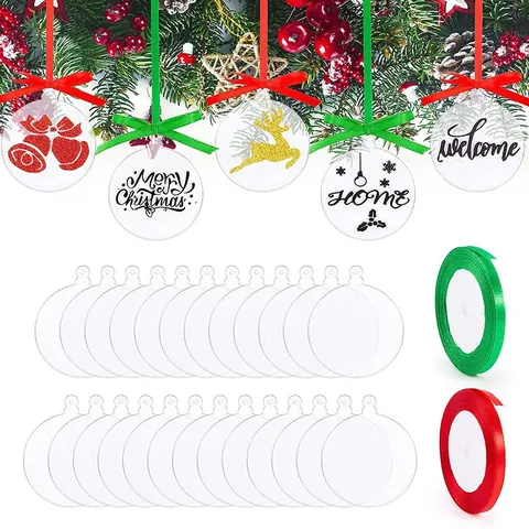 Klare Runde Acryl Weihnachten Hängende Ornamente Blanko DIY Transparente Scheiben Mit Bändern Für Festliche Dekoration