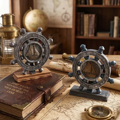 Timone Di Nave Nautica Mediterranea Resina Rilievo Barca A Vela Retro Decorazione Scrivania Casa Bar