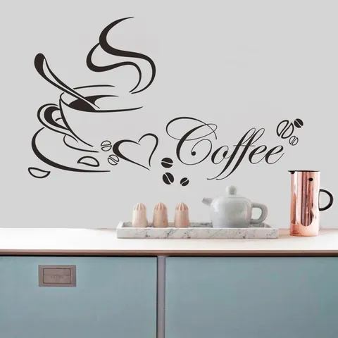 Coffee Cup Wall Sticker Waterproof Removable PVC Kitchen Dining Room Decoration Modern Coffee Beans Heart Art Letter Wall Decal