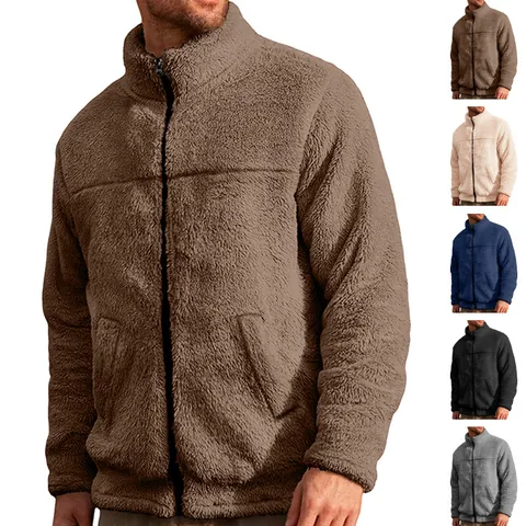 Men Fleece Jacket Stand Collar Full Zip Polar Fleece Warm Casual Lightweight Outdoor Winter Coat