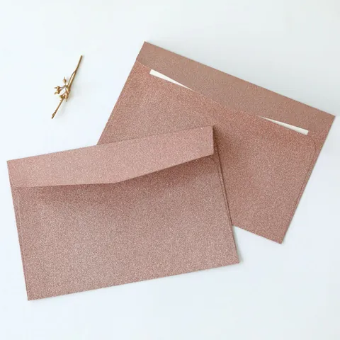Metallic Glitter Invitation Envelopes Specialty Paper Self Adhesive Square Rectangular Gold Silver Rose Gold Wedding Stationery