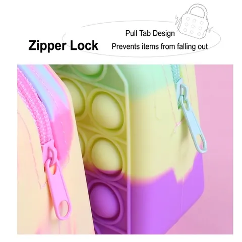 Pop It Silicone Handbag Heart Bubble Crossbody Bag For Kids Girls Rainbow Macaron Sensory Fidget Toy Purse With Adjustable Strap