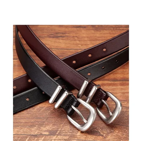 Cintura da Donna Vintage in Pelle Bovina Minimalista Casual Versatile con Fibbia ad Ardiglione in Lega Argento Opaco per Jeans Quotidiano