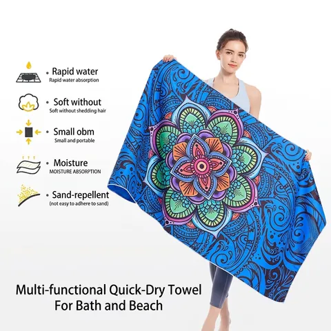 Serviette De Plage En Microfibre Séchage Rapide Grande Mandala Bohème Imprimé Tropical Pour Adulte Voyage Yoga