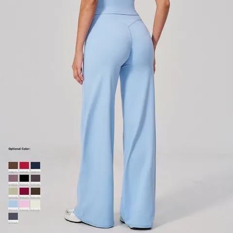 Women High Waisted Wide Leg Yoga Pants Loose Fit Sports Trousers Nylon Spandex Moisture Wicking Brushed Fitness Apparel
