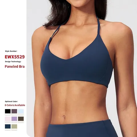 Reggiseno Sportivo Con Scollo A V Allacciato Al Collo Top Da Yoga In Poliammide Elastan Senza Ferretto Fitness Donna