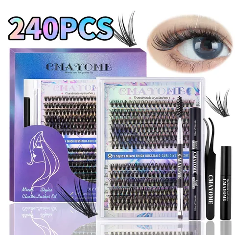 Professionelles DIY Wimpernbündel Set D-Schwung Russisches Volumen Einzelne Falsche Wimpern Mit Bond Seal Entferner Pinzette