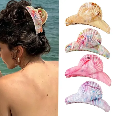 Pinza per Capelli Vintage a Forma di Conchiglia per Donna Motivo Marmo Grande ABS Fermaglio per Capelli Laccato Accessori Capelli