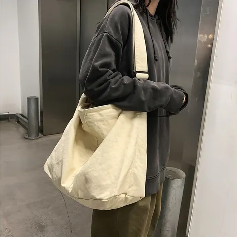 Borsa a Spalla in Tela di Grande Capacità Donna Borsa Hobo a Tracolla Stile Giapponese Minimalista Tracolla Regolabile Borsa Tote Pendolare Versatile