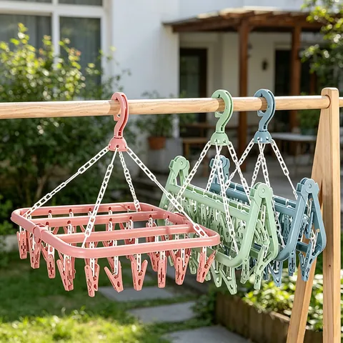 Tendedero Plegable Con Múltiples Clips De Plástico Percha Giratoria Resistente Al Viento Para Calcetines Ropa Interior Bebé